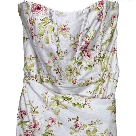 NEW V. Chapman Anthropologie Liliana Strapless Midi Dress Pink Rose Floral 12 - Picture 7 of 14